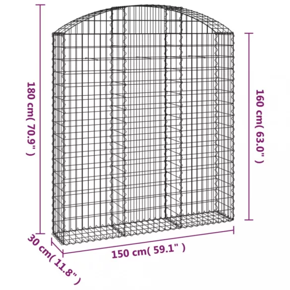 íves horganyzott vas gabion kosár 150x30x160/180 cm