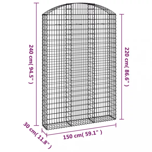 íves horganyzott vas gabion kosár 150x30x220/240 cm