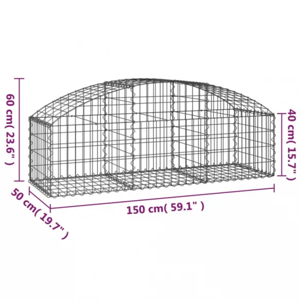 íves horganyzott vas gabion kosár 150x50x40/60 cm