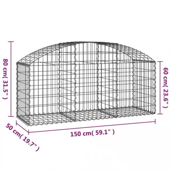 íves horganyzott vas gabion kosár 150x50x60/80 cm