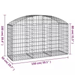 íves horganyzott vas gabion kosár 150x50x80/100 cm