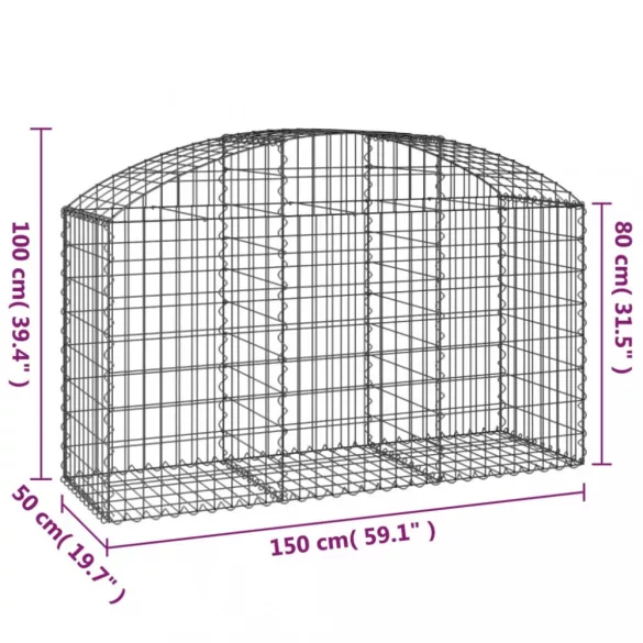 íves horganyzott vas gabion kosár 150x50x80/100 cm