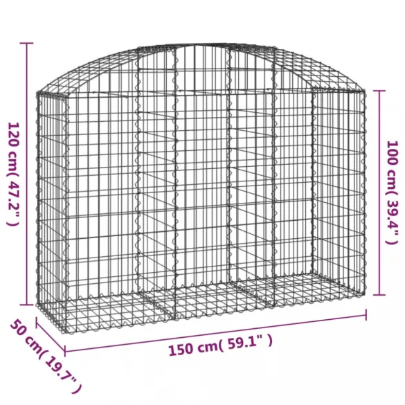 íves horganyzott vas gabion kosár 150x50x100/120 cm