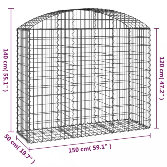 íves horganyzott vas gabion kosár 150x50x120/140 cm