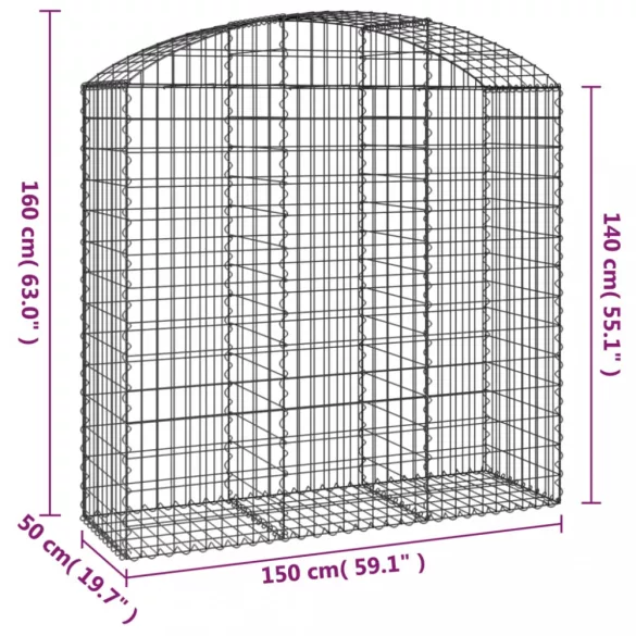 íves horganyzott vas gabion kosár 150x50x140/160 cm