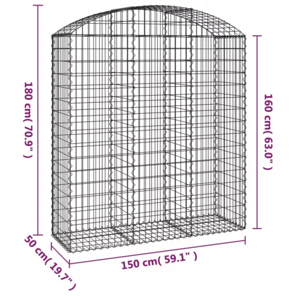 íves horganyzott vas gabion kosár 150x50x160/180 cm