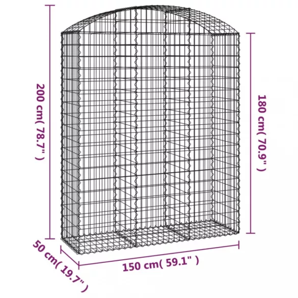 íves horganyzott vas gabion kosár 150x50x180/200 cm
