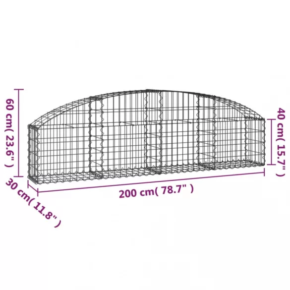 íves horganyzott vas gabion kosár 200x30x40/60 cm
