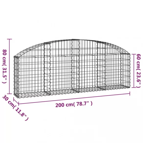 íves horganyzott vas gabion kosár 200x30x60/80 cm