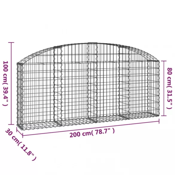 íves horganyzott vas gabion kosár 200x30x80/100 cm