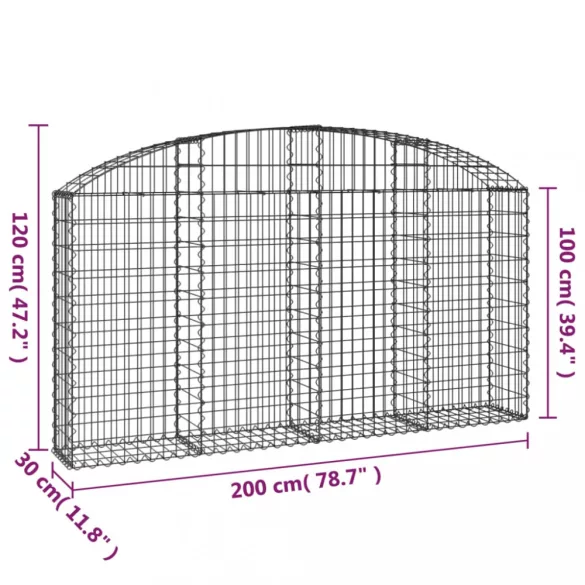 íves horganyzott vas gabion kosár 200x30x100/120 cm