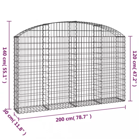 íves horganyzott vas gabion kosár 200x30x120/140 cm