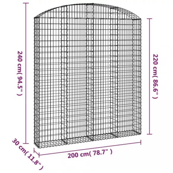 íves horganyzott vas gabion kosár 200x30x220/240 cm