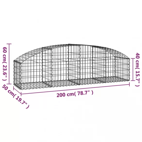 íves horganyzott vas gabion kosár 200x50x40/60 cm