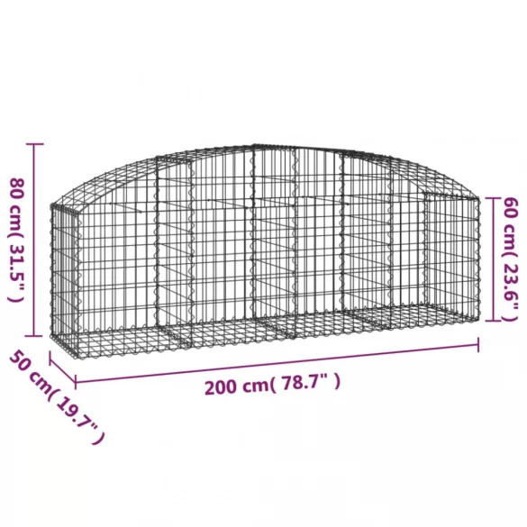 íves horganyzott vas gabion kosár 200x50x60/80 cm
