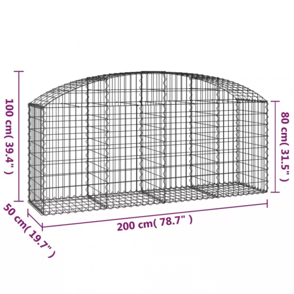 íves horganyzott vas gabion kosár 200x50x80/100 cm