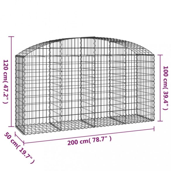 íves horganyzott vas gabion kosár 200x50x100/120 cm