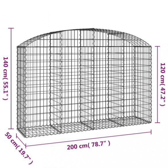 íves horganyzott vas gabion kosár 200x50x120/140 cm