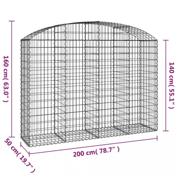 íves horganyzott vas gabion kosár 200x50x140/160 cm
