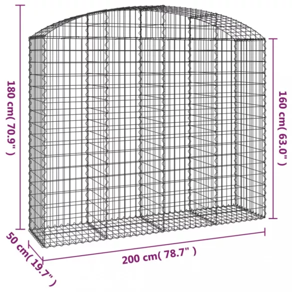 íves horganyzott vas gabion kosár 200x50x160/180 cm