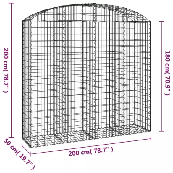 íves horganyzott vas gabion kosár 200x50x180/200 cm