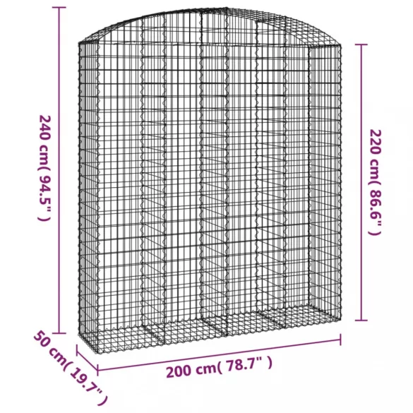 íves horganyzott vas gabion kosár 200x50x220/240 cm