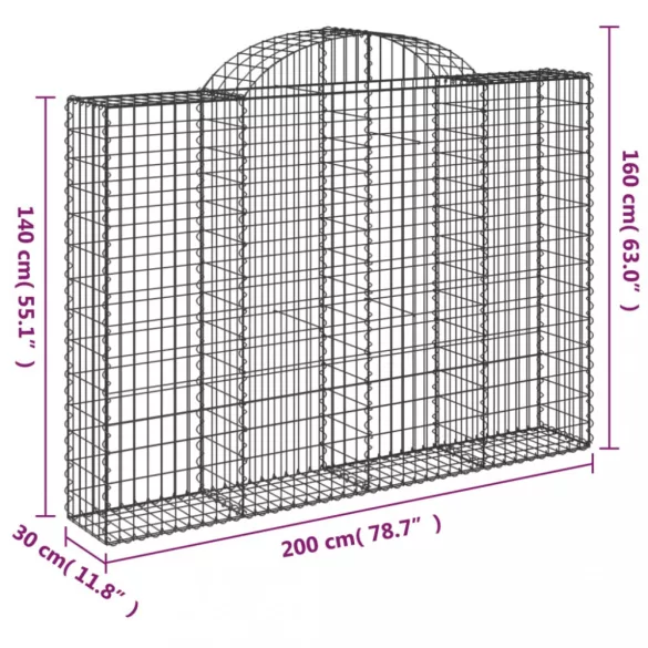 íves horganyzott vas gabion kosár 200x30x140/160 cm