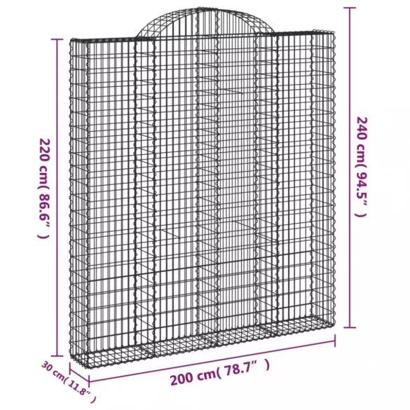 íves horganyzott vas gabion kosár 200x30x220/240 cm