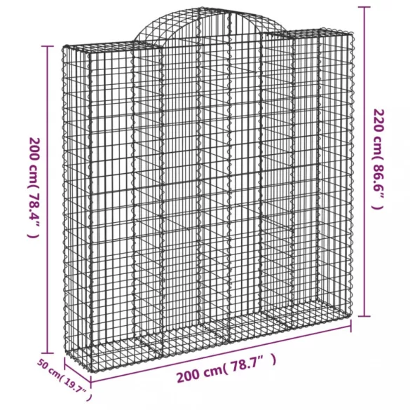 íves horganyzott vas gabion kosár 200x50x200/220 cm