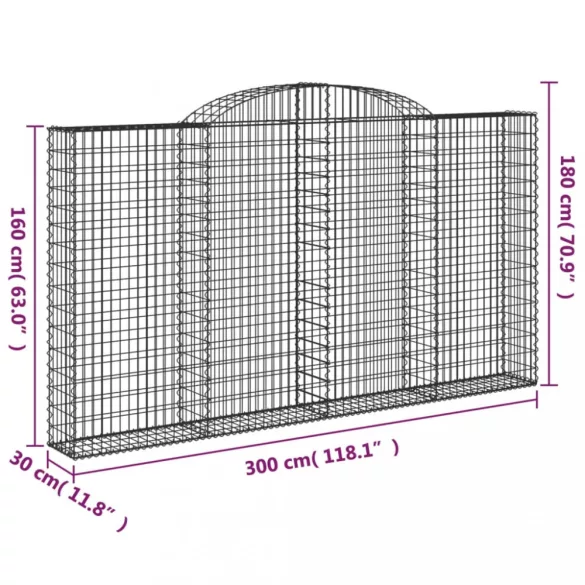 íves horganyzott vas gabion kosár 300 x 30 x 160/180 cm