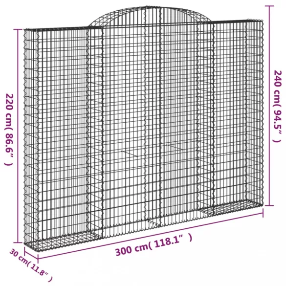 íves horganyzott vas gabion kosár 300 x 30 x 220/240 cm