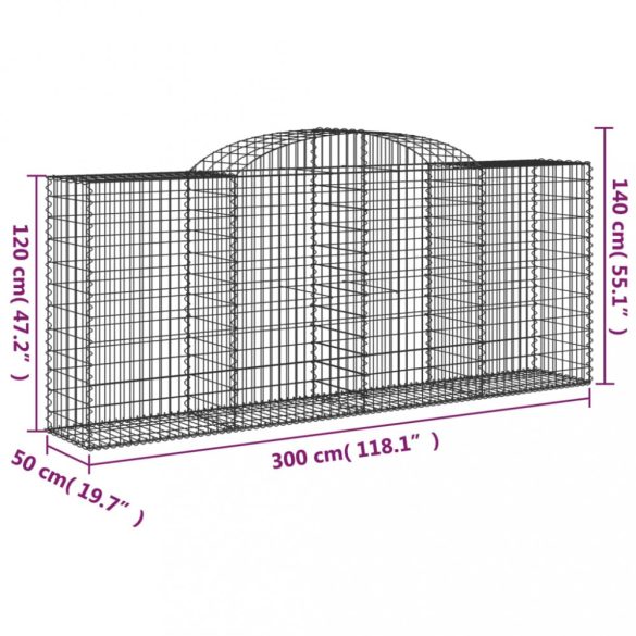 íves horganyzott vas gabion kosár 300 x 50 x 120/140 cm