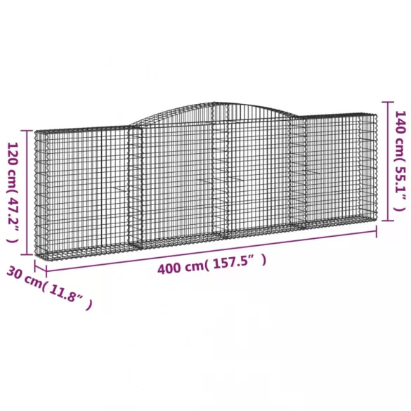 íves horganyzott vas gabion kosár 400x30x120/140 cm