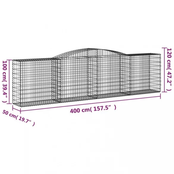 íves horganyzott vas gabion kosár 400x50x100/120 cm
