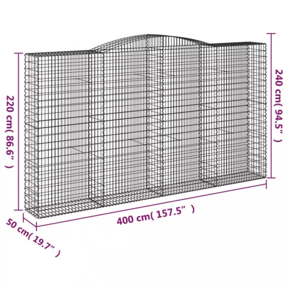 íves horganyzott vas gabion kosár 400x50x220/240 cm