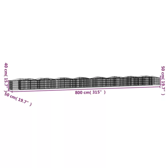íves horganyzott vas gabion magaságyás 800x50x50 cm