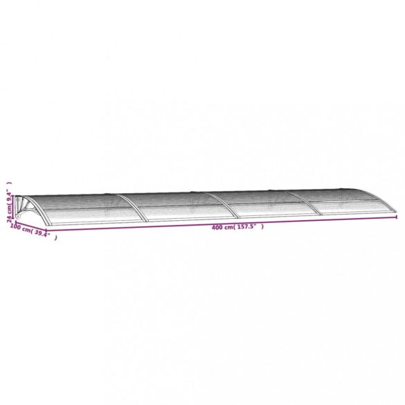 szürke polikarbonát ajtóelőtető 400 x 100 cm