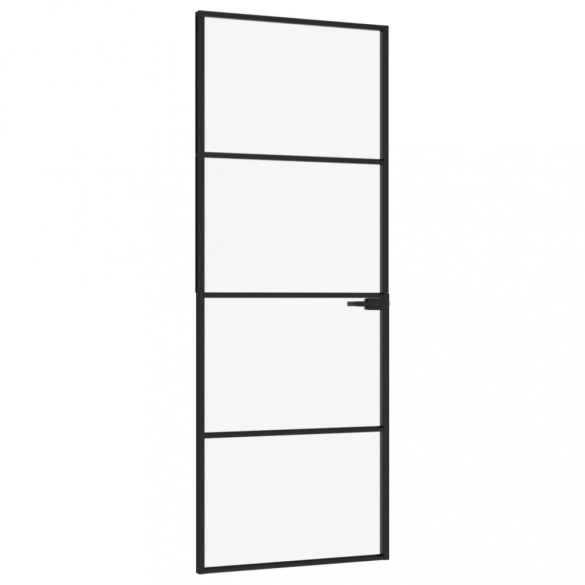 fekete edzett üveg és alumínium vékony beltéri ajtó 76x201,5 cm