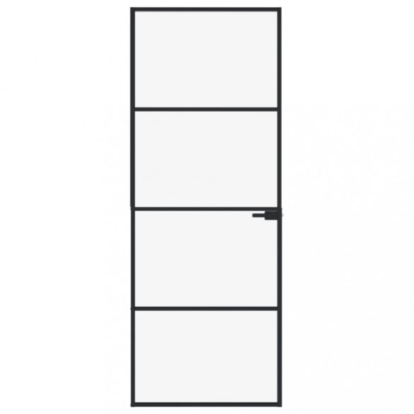 fekete edzett üveg és alumínium vékony beltéri ajtó 76x201,5 cm