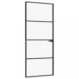 fekete edzett üveg és alumínium vékony beltéri ajtó 83x201,5 cm