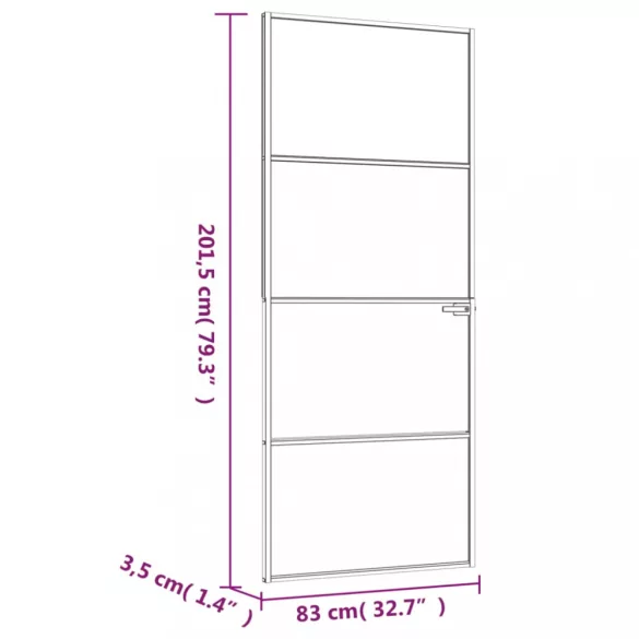 fekete edzett üveg és alumínium vékony beltéri ajtó 83x201,5 cm