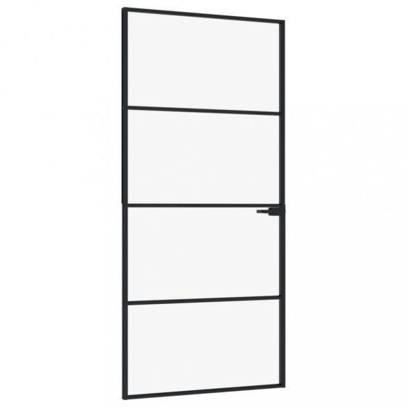 fekete edzett üveg és alumínium vékony beltéri ajtó 93x201,5 cm