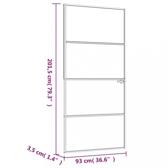 fekete edzett üveg és alumínium vékony beltéri ajtó 93x201,5 cm