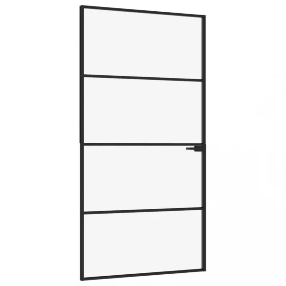 fekete edzett üveg és alumínium vékony beltéri ajtó 102x201,5cm