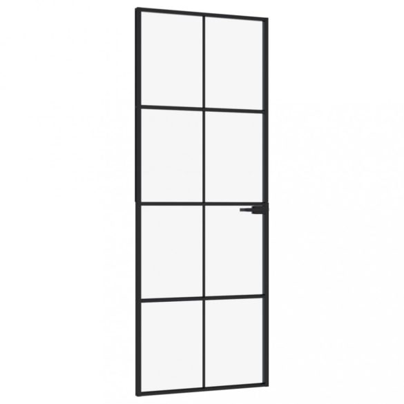 fekete edzett üveg és alumínium vékony beltéri ajtó 76x201,5 cm