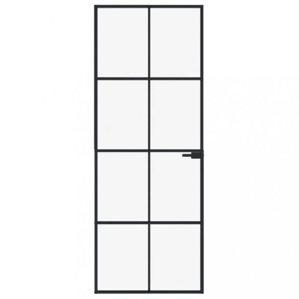 fekete edzett üveg és alumínium vékony beltéri ajtó 76x201,5 cm