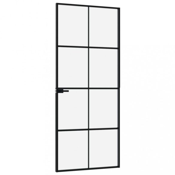 fekete edzett üveg és alumínium vékony beltéri ajtó 83x201,5 cm
