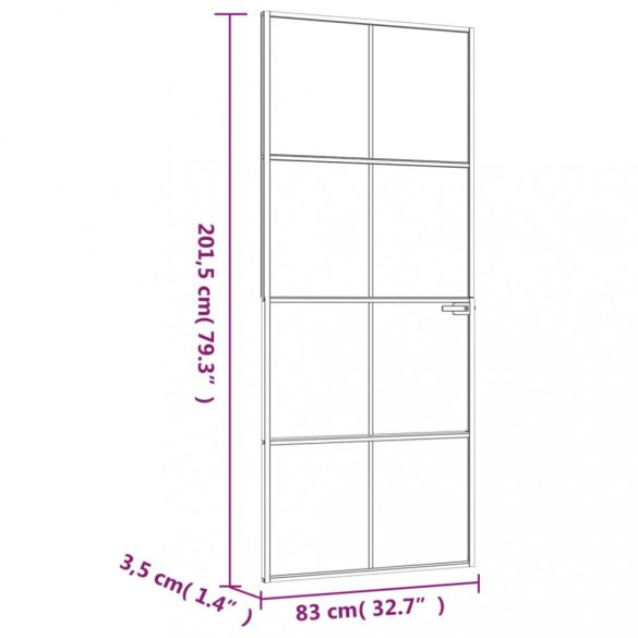 fekete edzett üveg és alumínium vékony beltéri ajtó 83x201,5 cm