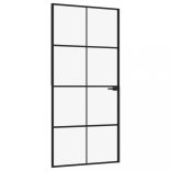 fekete edzett üveg és alumínium vékony beltéri ajtó 93x201,5 cm