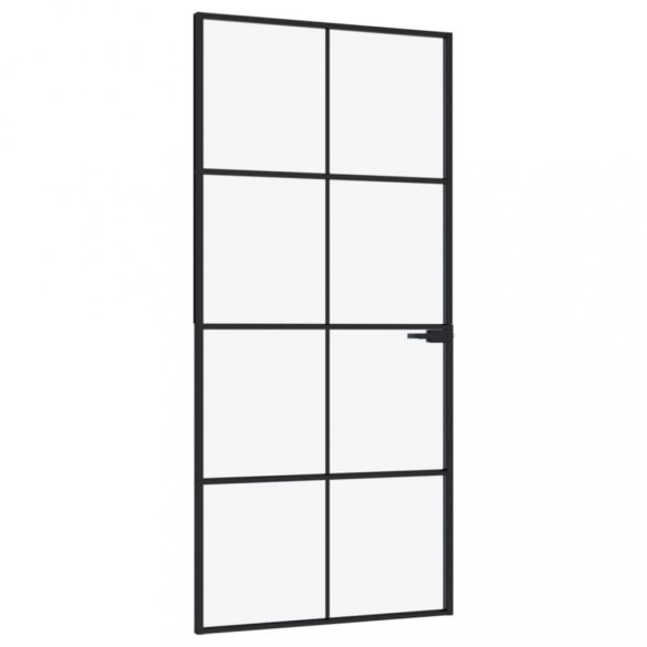 fekete edzett üveg és alumínium vékony beltéri ajtó 93x201,5 cm